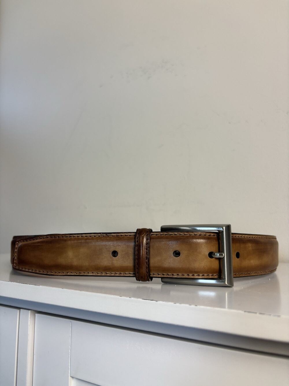 Magnanni 1128 Cuero Brown Carbon Leather Belt 36 Spain Pristine